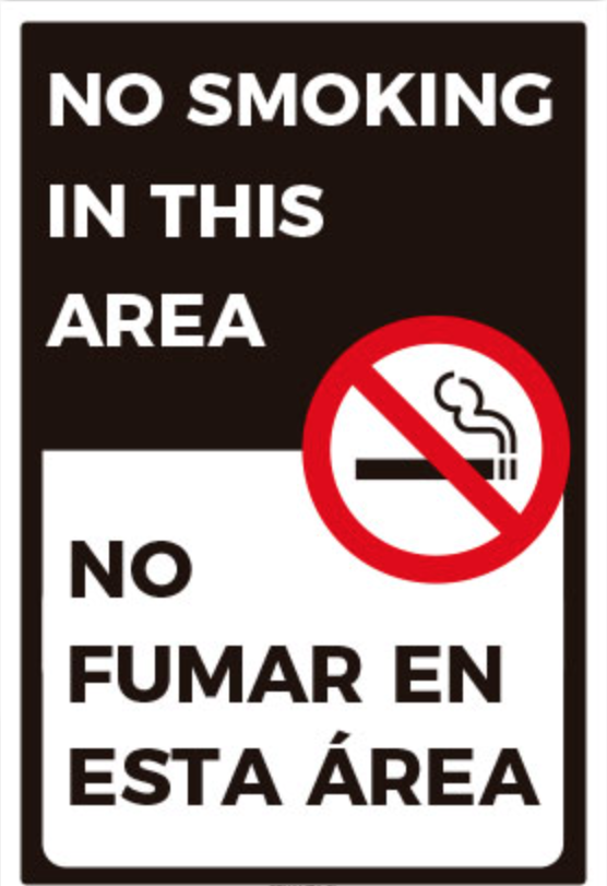 No Smoking in this Area – No fumar en esta área